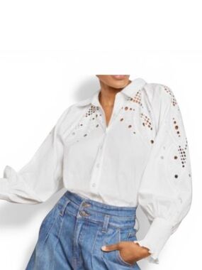 Veronica Beard Lilah Eyelet Shirt White Cotton